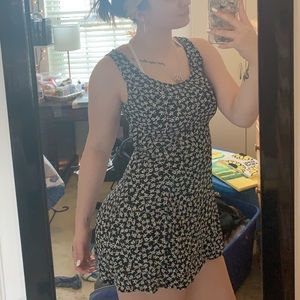 black dress with white flower pattern